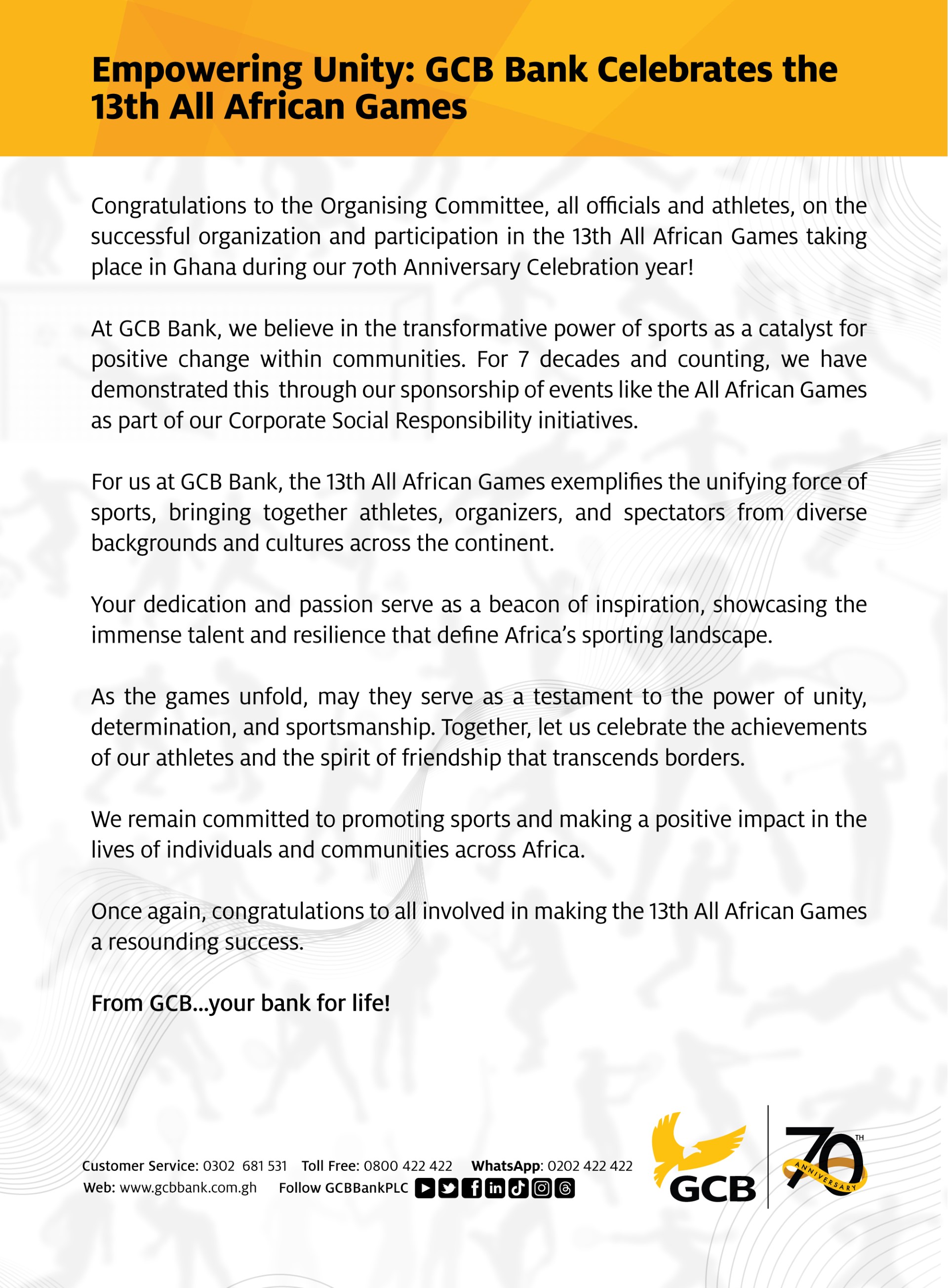 Empowering Unity: GCB Bank Celebrates The 13th All African Games