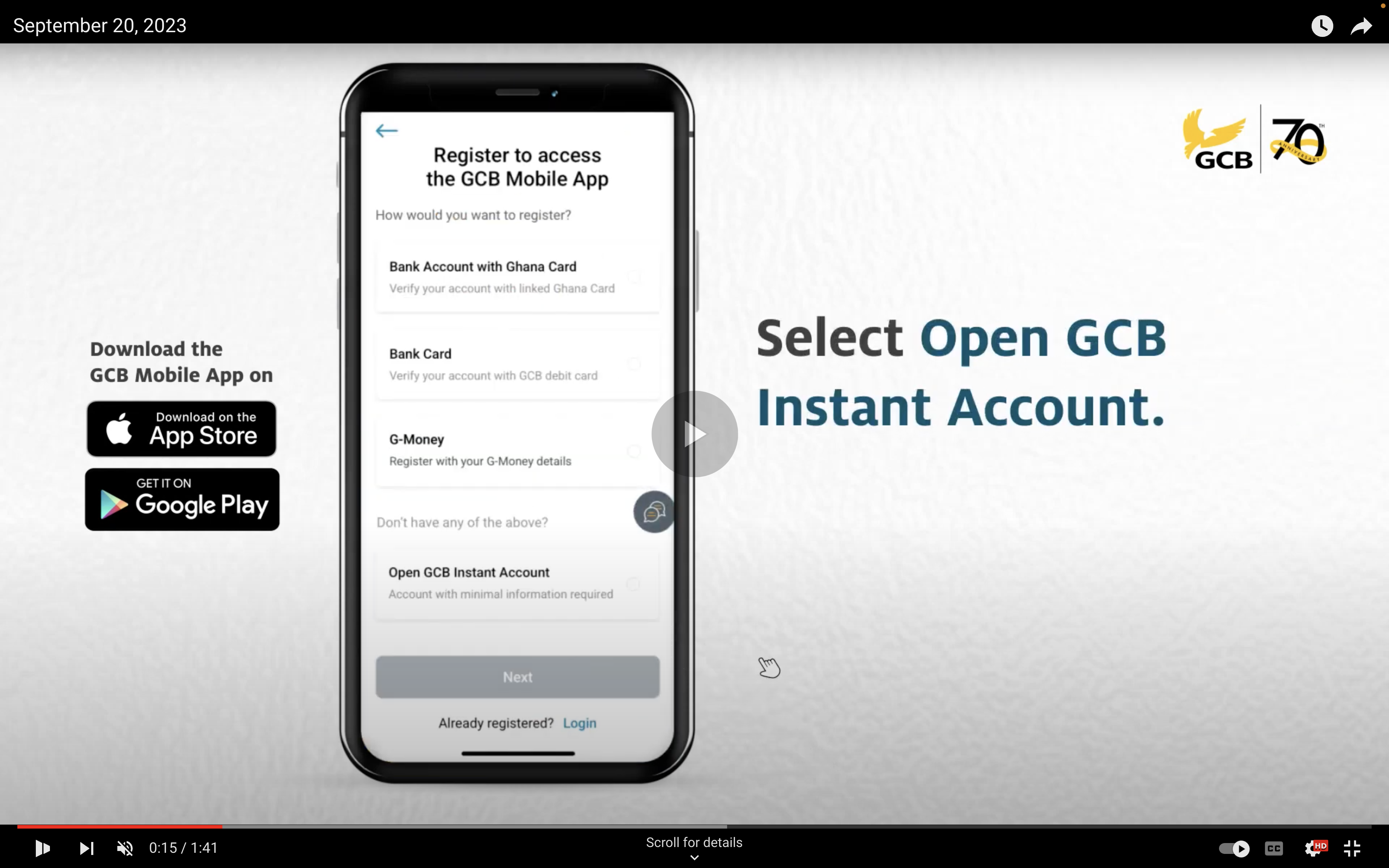 How to register using a GCB Instant Account
